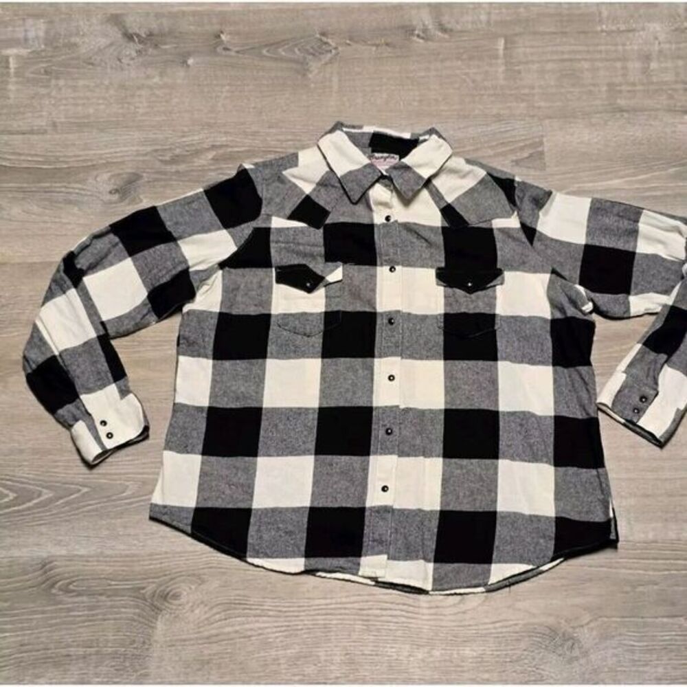 Wrangler‎ Wrancher Women's Black Gray Plaid Western Shirt Size XXL